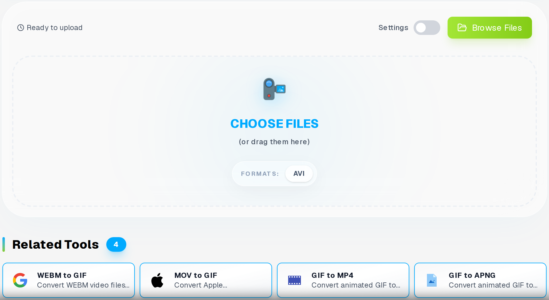 AVI to GIF tool — screen-recording.avi staged and ready to convert