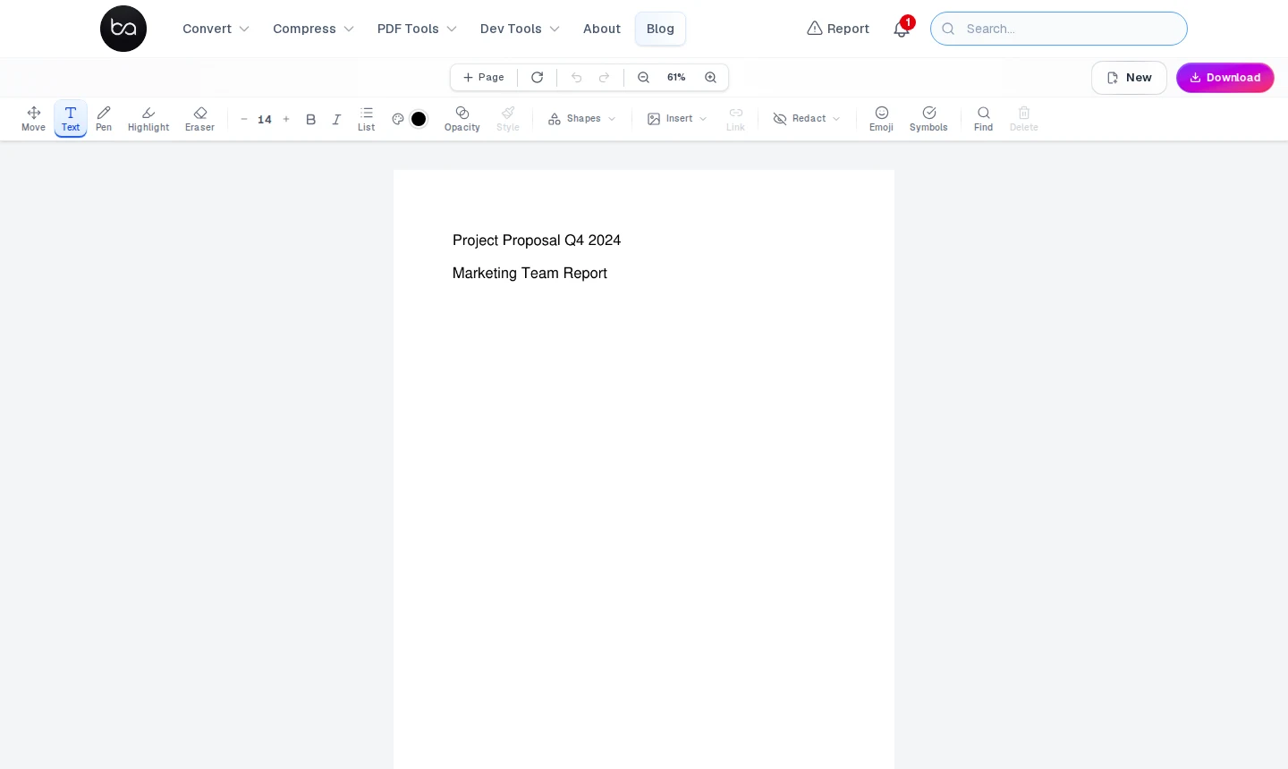 Text tool active in the PDF editor — font size controls, bold, italic, list and color are enabled in the toolbar