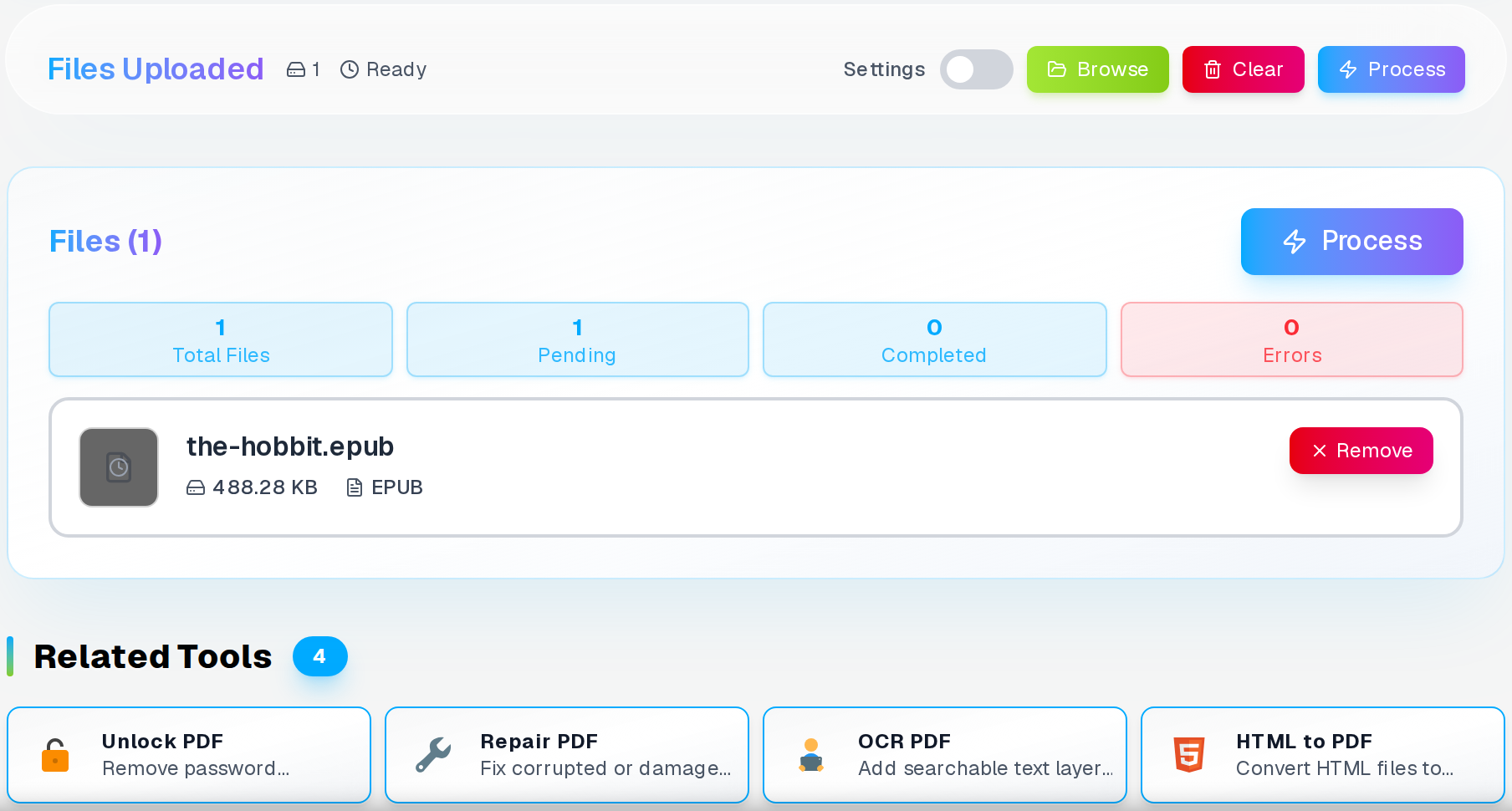 EPUB to PDF converter — pragmatic-programmer.epub loaded and ready