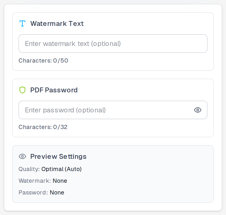 EPUB to PDF full settings panel
