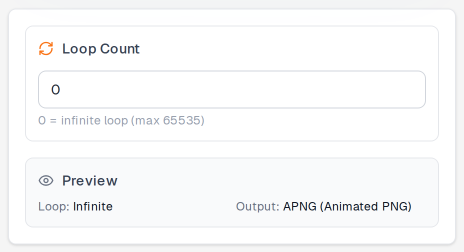 GIF to APNG loop-count settings card