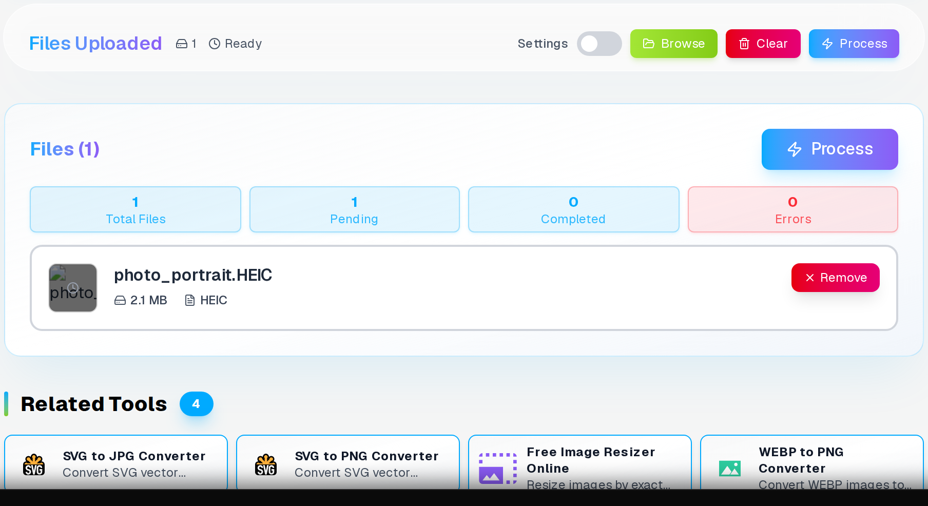 HEIC to PNG converter showing loaded iPhone photo before background removal settings