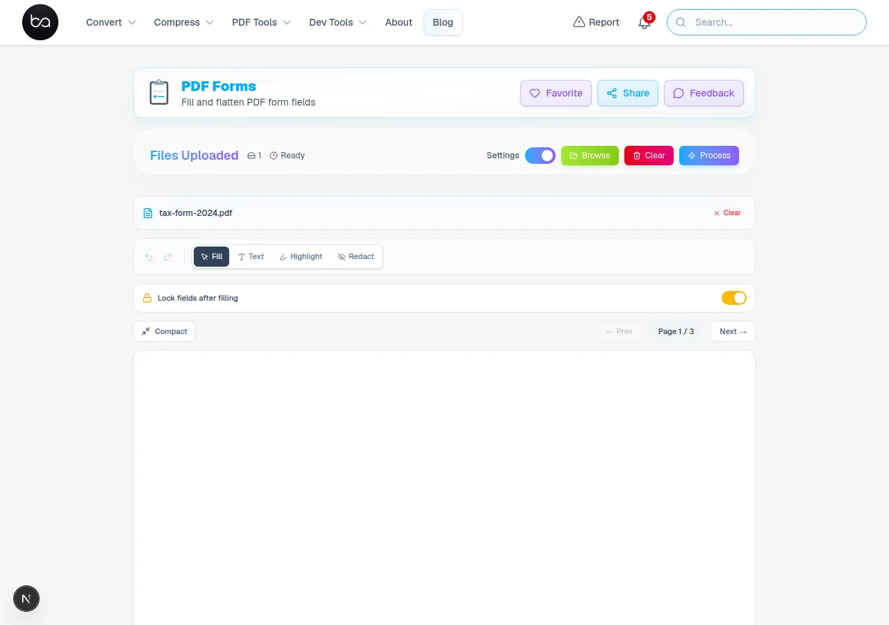 PDF forms upload screen