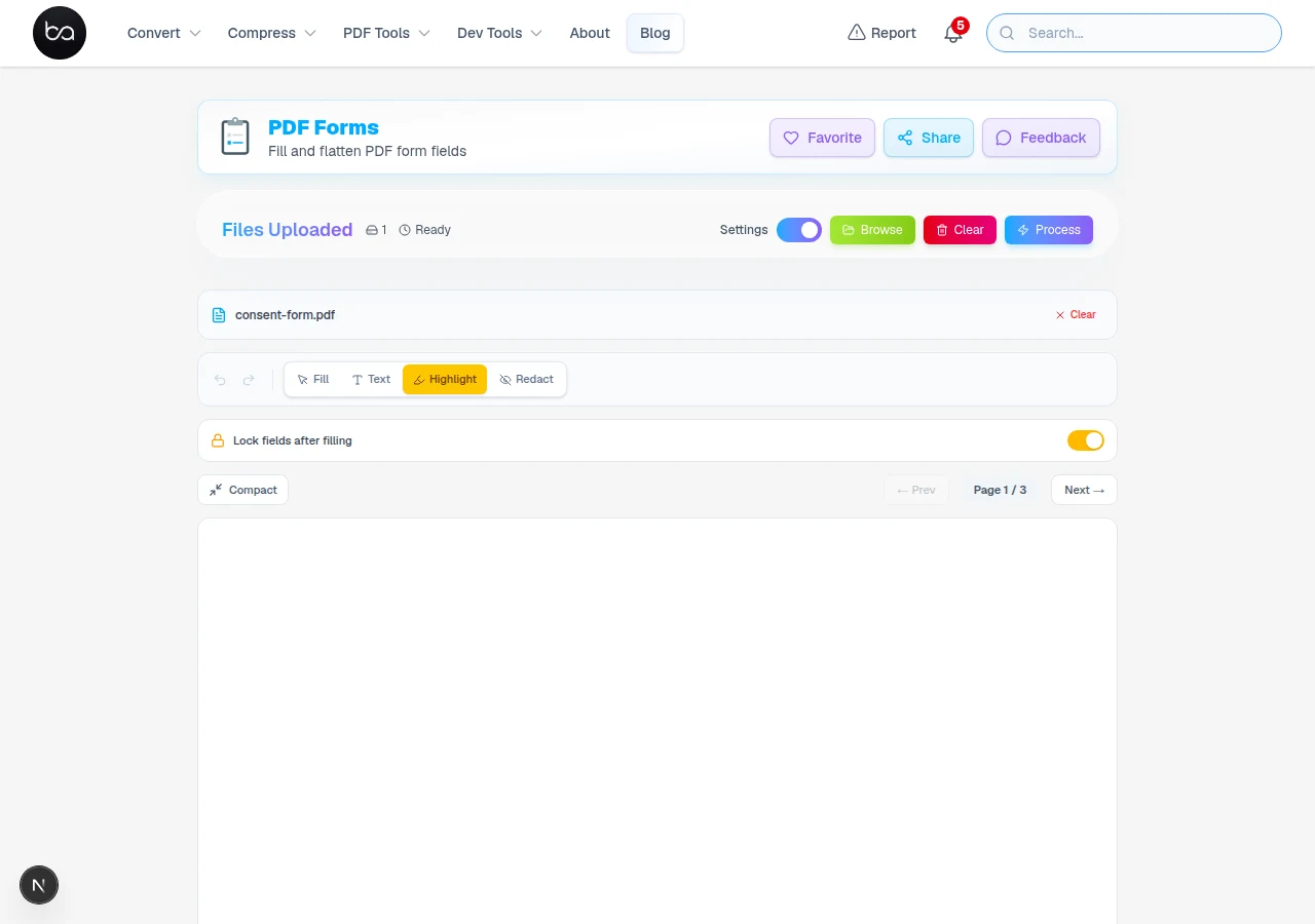 PDF forms text toolbar for flat PDFs