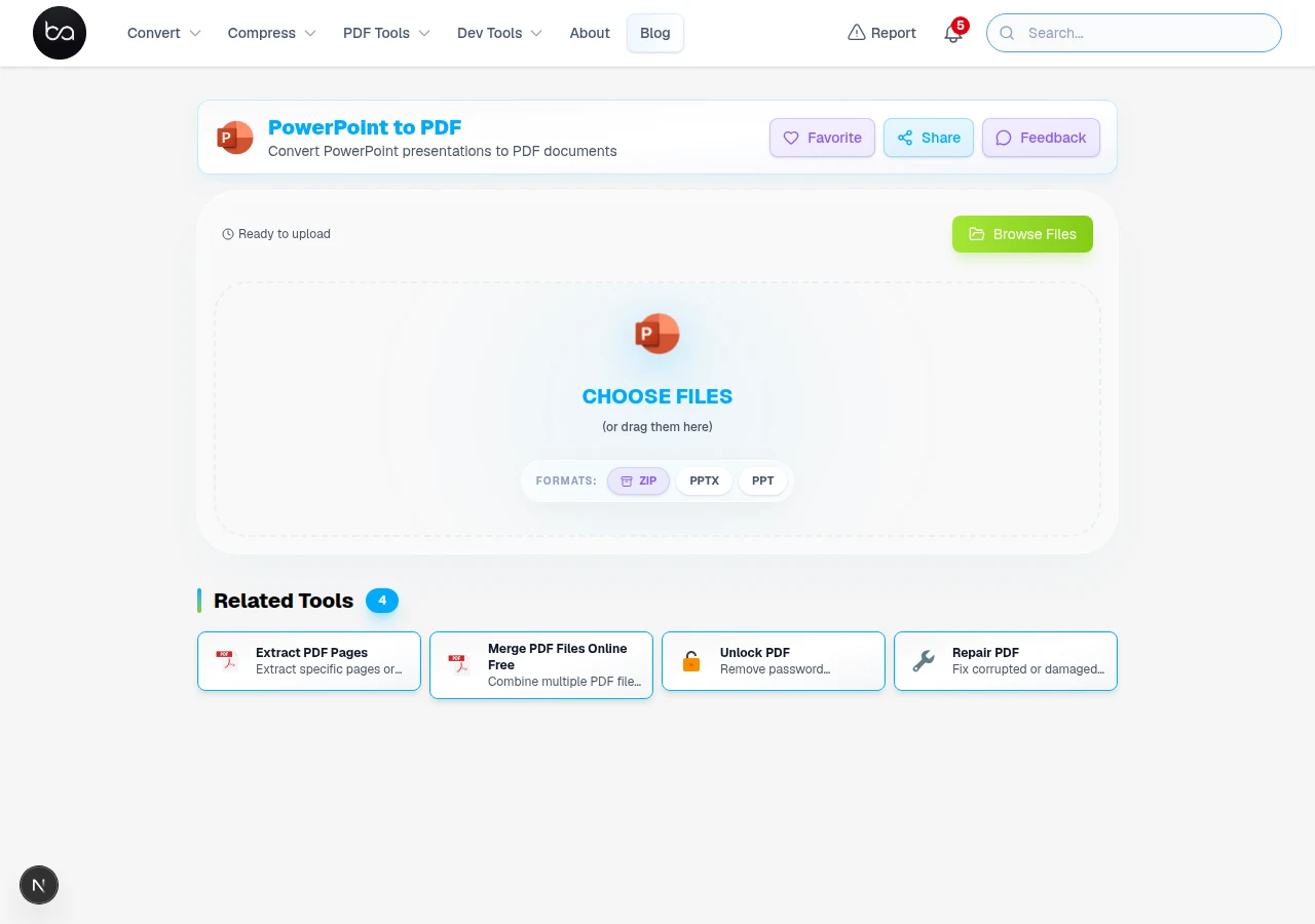 PowerPoint to PDF converter upload interface