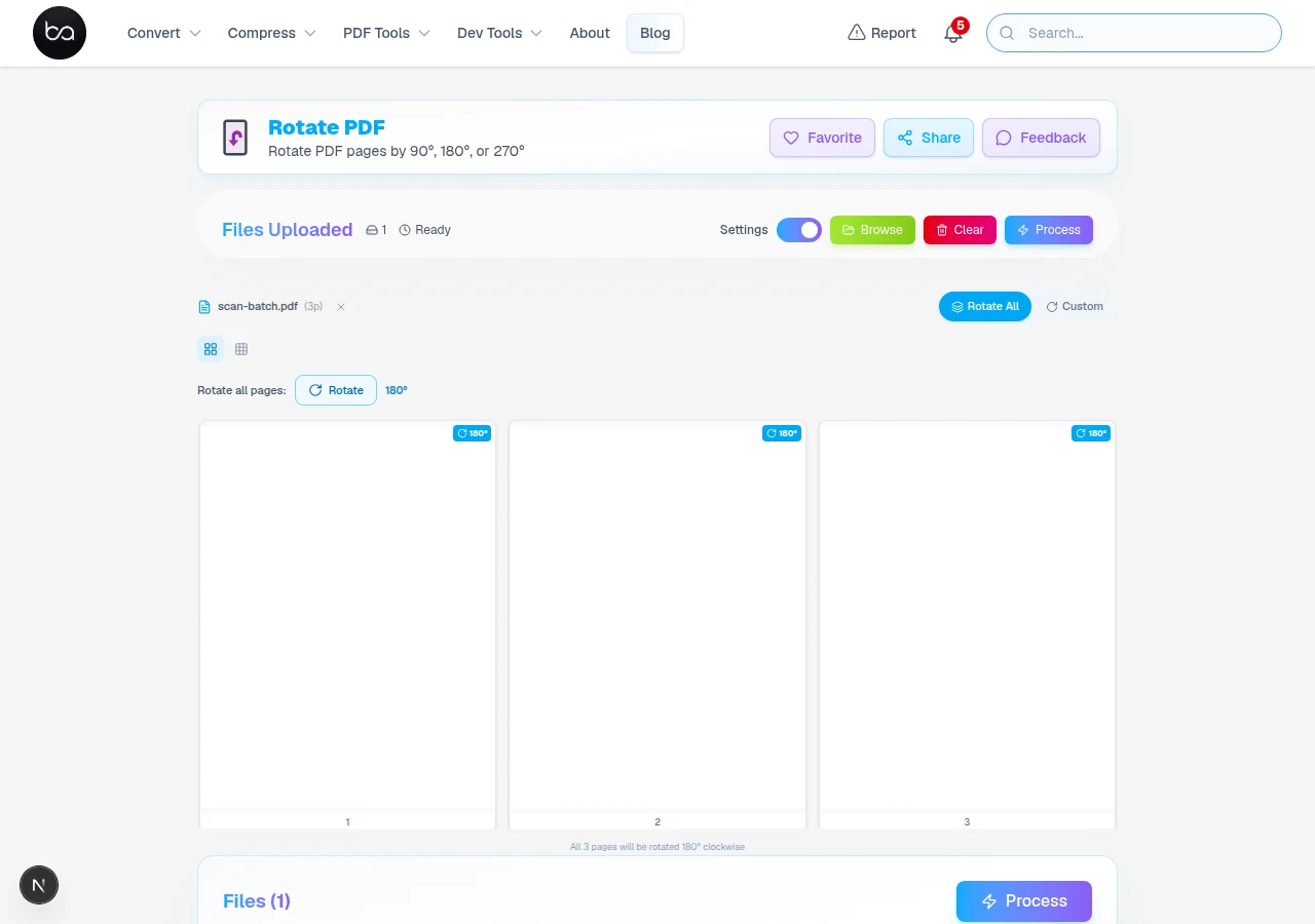 PDF rotation tool upload screen