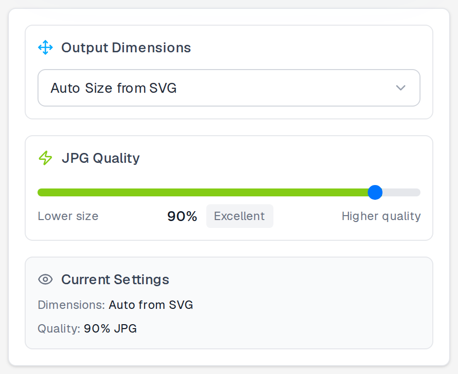 SVG to JPG output dimensions card open