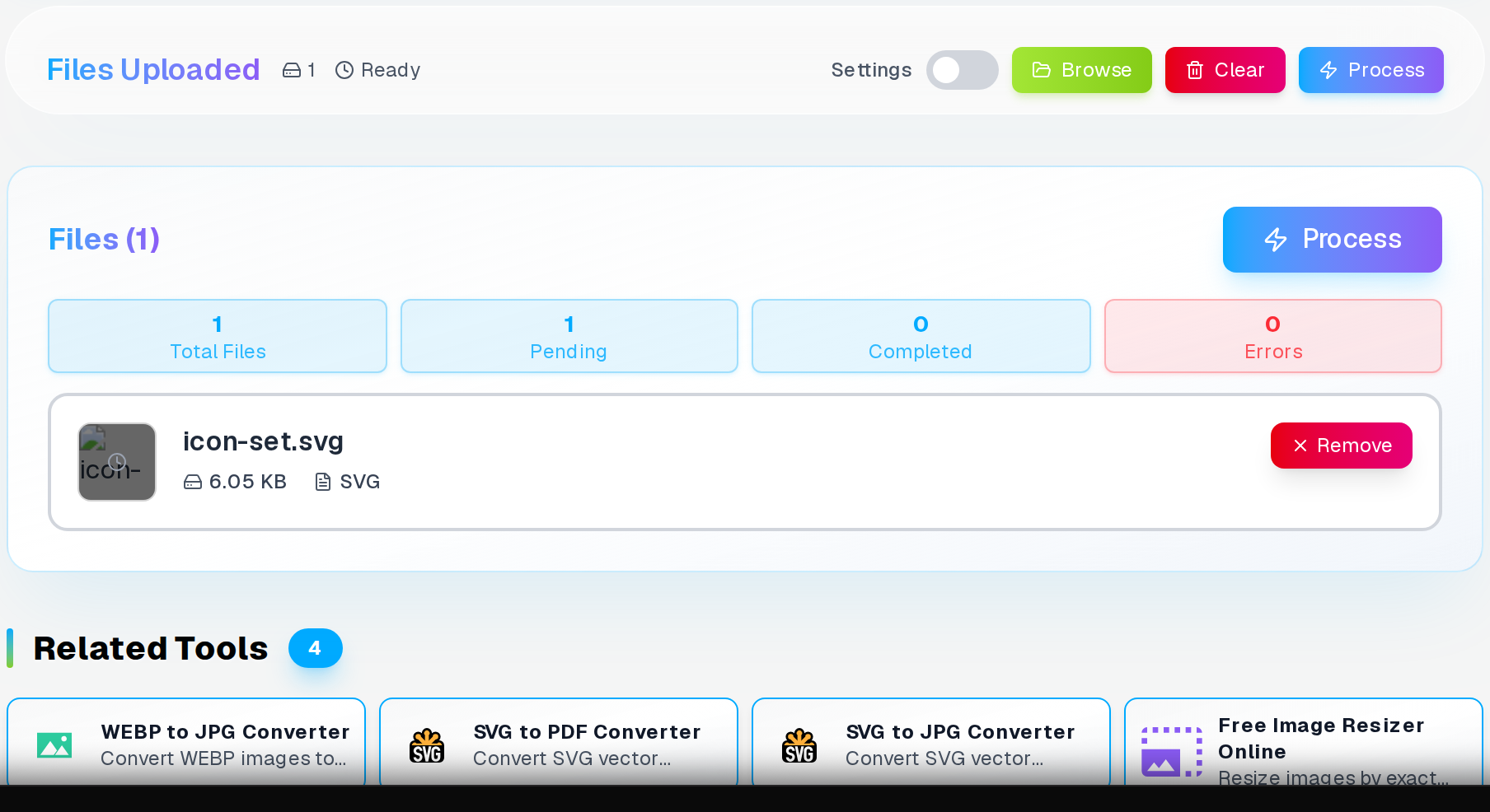 SVG to PNG converter — icon-set.svg loaded and ready to export