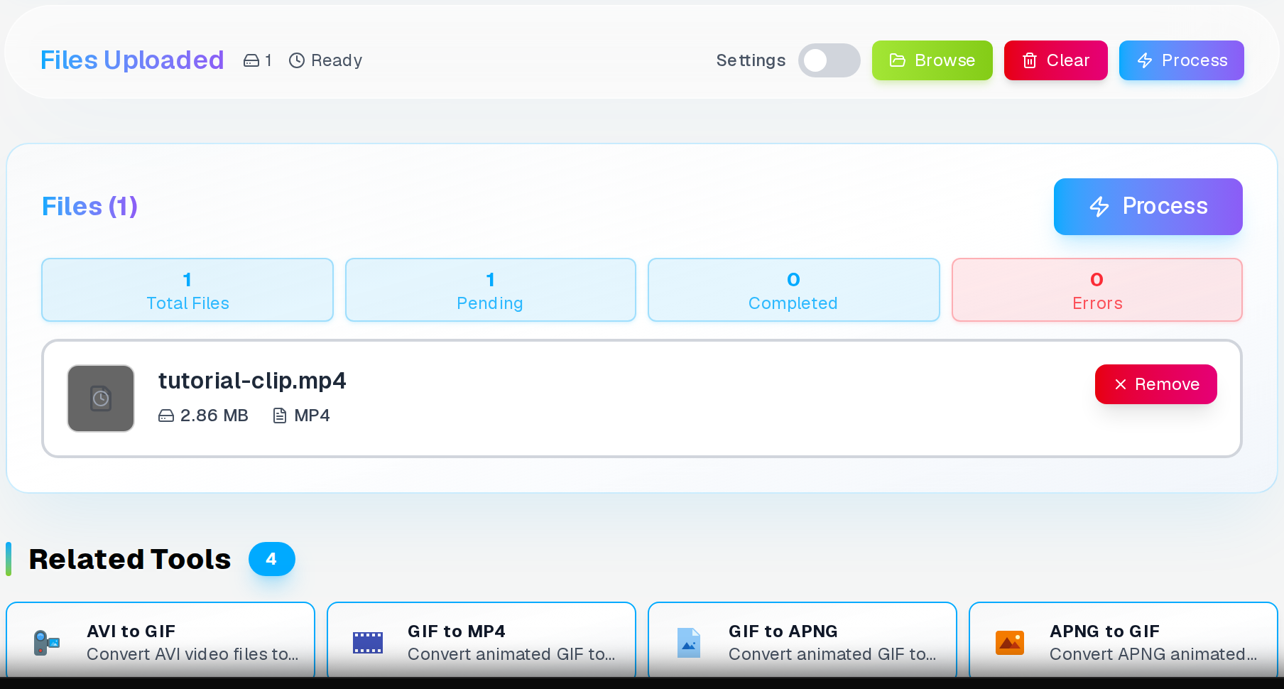 Video to GIF settings — 15fps, 720px width, compression 10